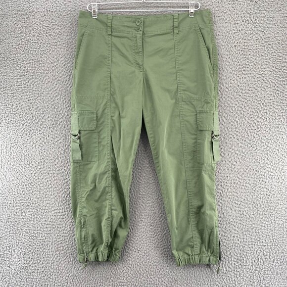 Talbots Pants Womens 8 Petite Green Signature Stretch Skimmer Pedal Pusher Cargo - Picture 1 of 12